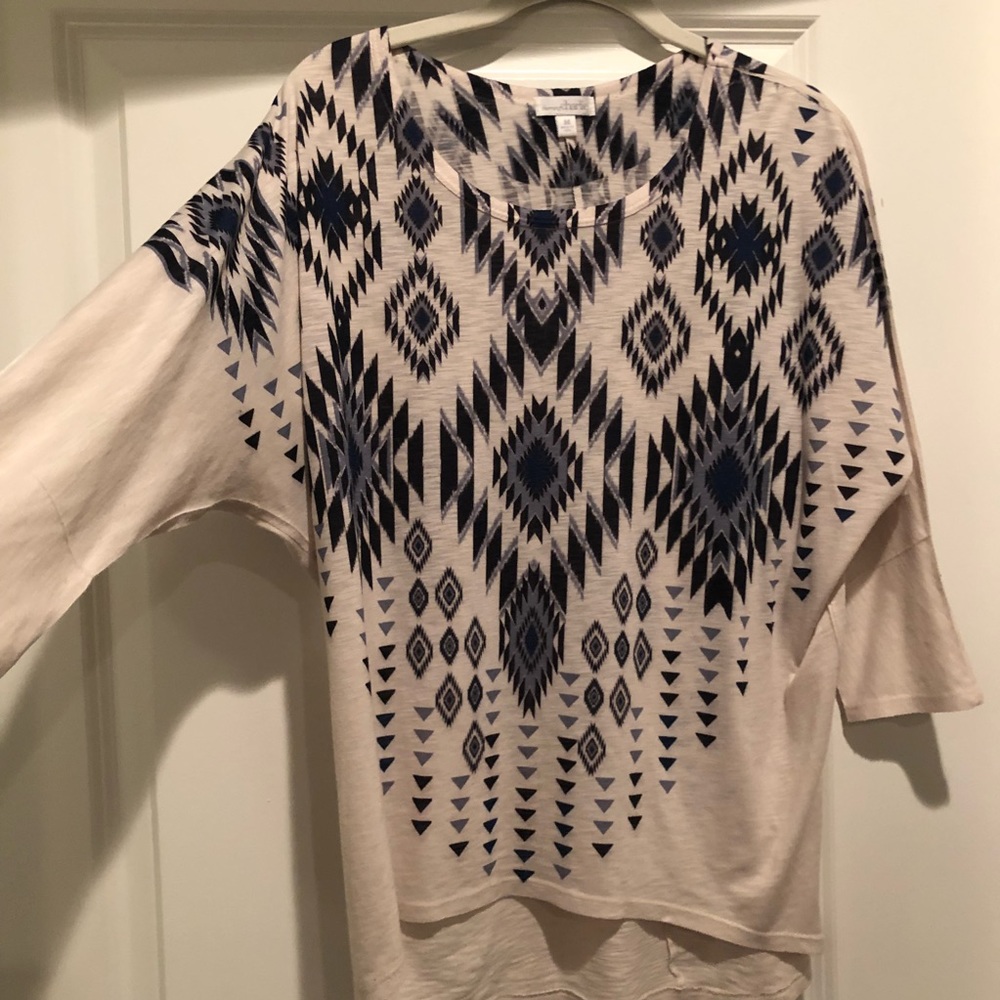 Aztec cream and navy blue top
